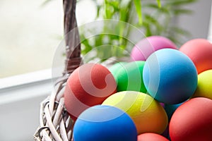 Easter Day, basket with colorful Easter Eggs