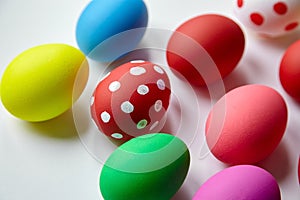 Easter Day, decorated Easter Eggs on white background