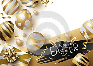 Easter day design of gold eggs and giftbox on white background vector illustration