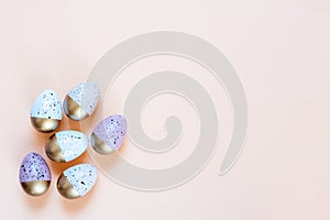 Easter decor with eggs, pastel background. Minimal Easter holiday concept