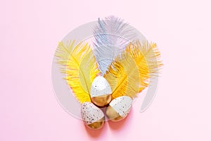 Easter decor with eggs, pastel background. Minimal Easter holiday concept