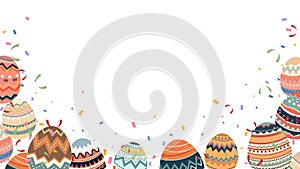 Easter decoration banner background elements invitation card design. coloful eggs and confetti