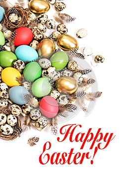 Easter decoration colorful eggs white background card concept