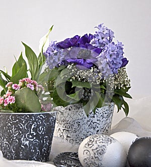 Easter decoration with coloured flowers
