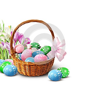 Easter decoration, eggs in a basket