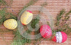 Easter Decoration with Eggs and Fir Twigs