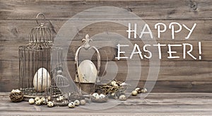 Easter decoration eggs nest birdcage vintage text