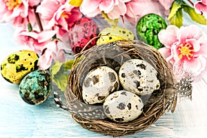 Easter decoration with flowers and eggs. Springtime