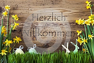 Easter Decoration, Gras, Herzlich Willkommen Means Welcome