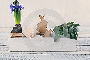 Easter decoration rabbit wooden eggs