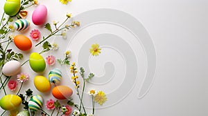 An Easter decoration steals the spotlight, meticulously arranged against a clear, radiant white background