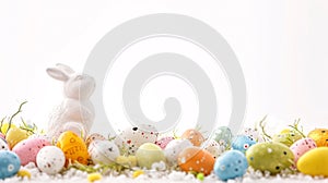 An Easter decoration steals the spotlight, meticulously arranged against a clear, radiant white background