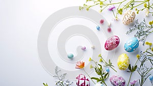 An Easter decoration steals the spotlight, meticulously arranged against a clear, radiant white background