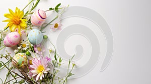 An Easter decoration steals the spotlight, meticulously arranged against a clear, radiant white background