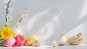 An Easter decoration steals the spotlight, meticulously arranged against a clear, radiant white background