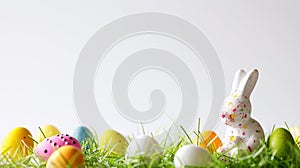 An Easter decoration steals the spotlight, meticulously arranged against a clear, radiant white background