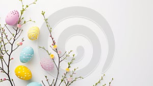 An Easter decoration steals the spotlight, meticulously arranged against a clear, radiant white background