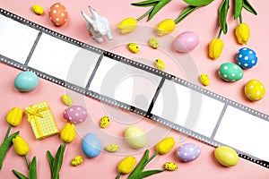 Easter decorations with a frame in the form of a film tape on pi