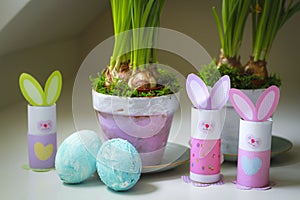 Easter decorations homemade bunnies eggs flowerpots