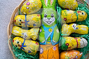 Easter decorative chocolate eggs and bunny