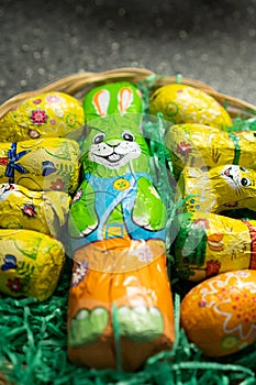 Easter decorative chocolate eggs and bunny