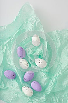 Easter decorative eggs in white and purple