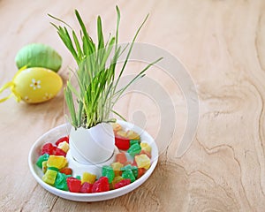 Easter dekor on a wooden background