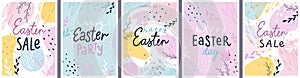 Easter design cards, floral prints with lettering and eggs and other elements, abstract posters