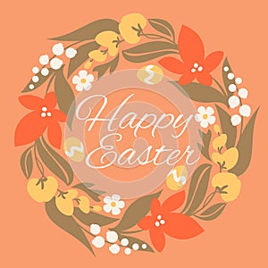 Easter design with elegant flowers. Cute vector illustration of floral wreath and easter egg