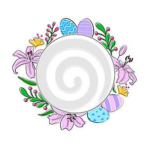 Easter design with flowers and eggs.