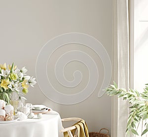 Easter dining interior mockup, Home interior background, 3d render