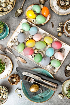 Easter dinner table decoration eggs vibrant
