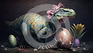 Easter Dinosaur with Eggs, Generative AI