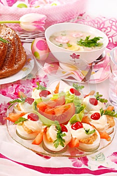 Easter dishes on festive table