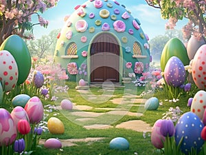 Easter dog house. Ai generated