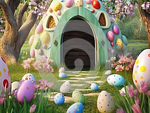 Easter dog house. Ai generated