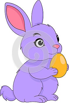 Easter doodle cartoon illustration, purple rabbit carrying eggs celebrating Catholics photo