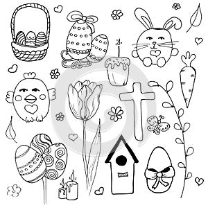Easter Doodle set. Hand drawn easter doodles set isolated on white background