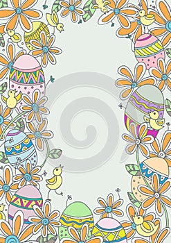 Easter drawing decorative illustration with eggs and chicks