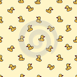 Easter ducks pixel art cute  seamless pattern