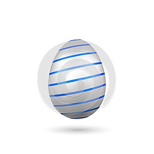 Easter egg 3D icon. Blue silver egg, isolated white background. Bright realistic design, decoration for Happy Easter