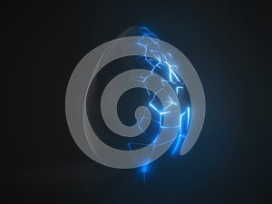 Easter egg. alien with blue glowing cracks. 3d illustration