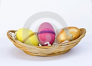 Easter egg in bamboo basket