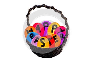 Easter egg basket on isolated background