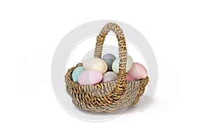 Easter Egg Basket with pastel colours Eggs.