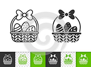 Easter egg basket simple black line vector icon