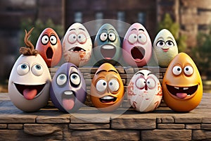 Easter egg characters with expressive faces and