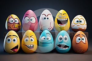 Easter egg characters with expressive faces and