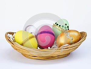 Easter egg collection in bamboo basket