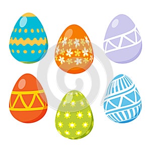 Easter egg collection. Holiday eggs with geometric and floral patterns. Set of Easter decor for the design of banners
